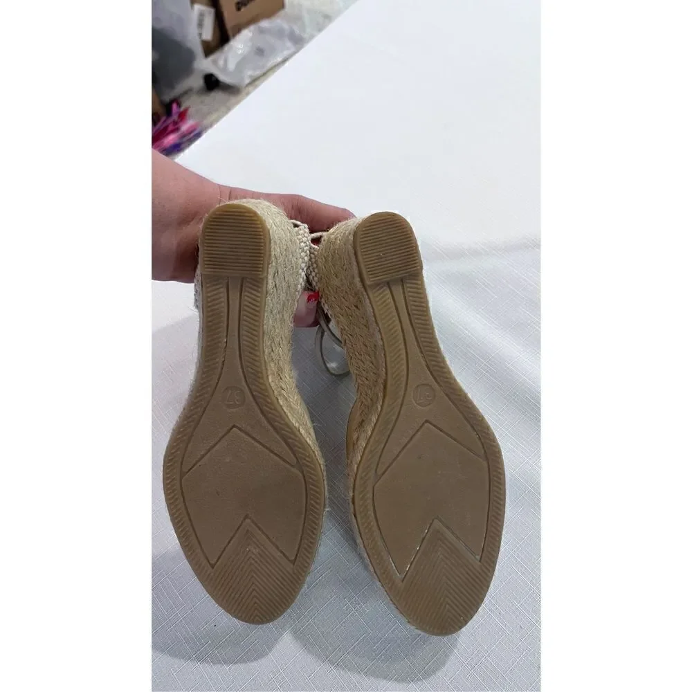 IISE JACOBSEN TAN ESPADRILLES WEDGE HEELS WOMENS SIZE 7